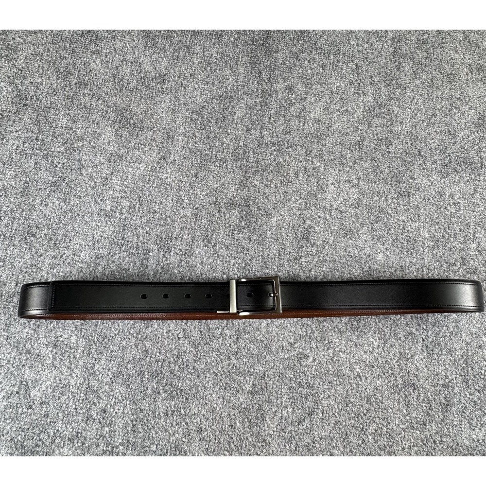 Perry Ellis Belt Men's 46 Black Bonded Leather Gunmetal Buckle Dress Preppy Work